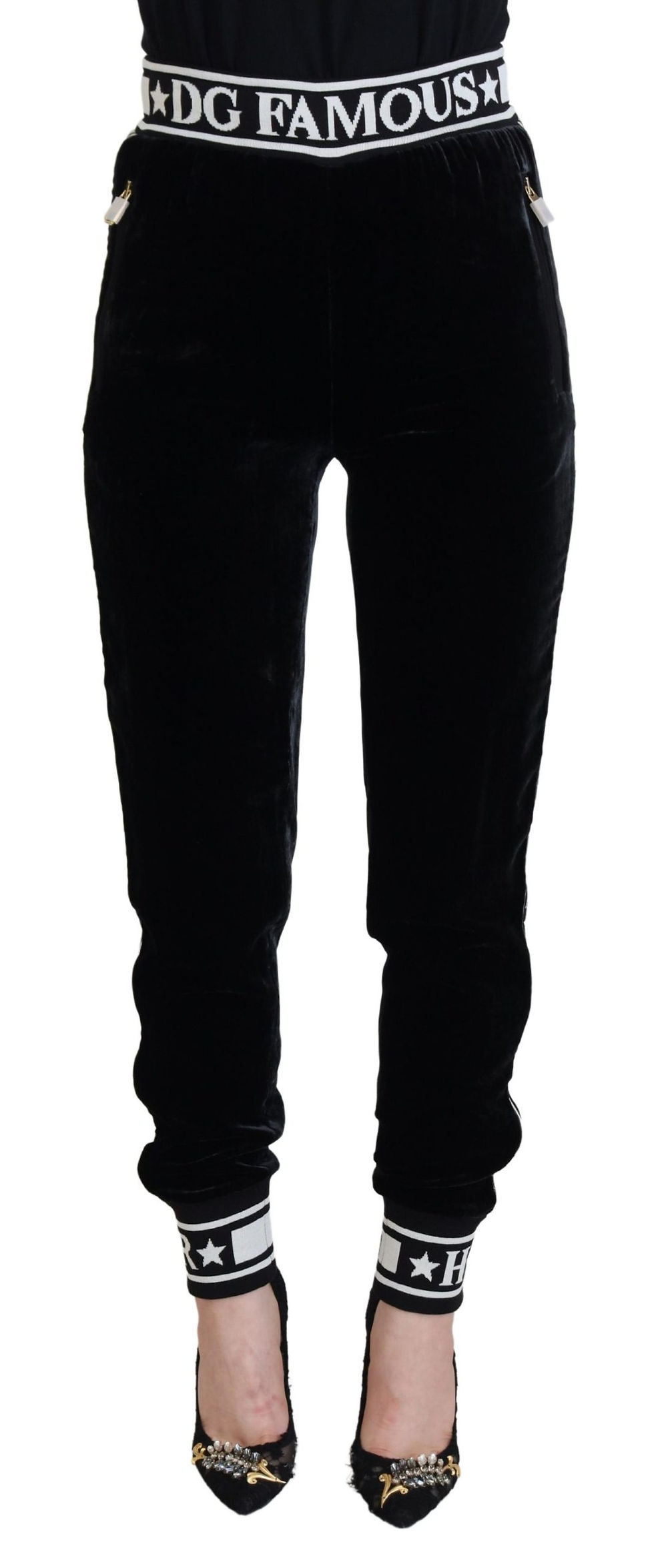 Thumbnail: Dolce & Gabbana Black DG Logo Velvet Trouser Pants