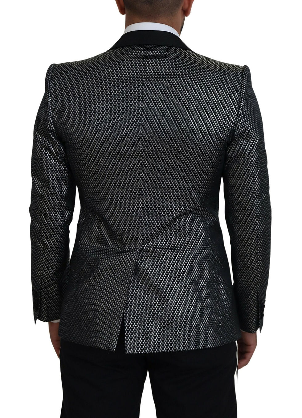 Thumbnail: Dolce & Gabbana Black Silver Jacquard Slim Fit Jacket Blazer