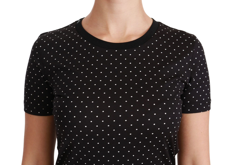 Thumbnail: Dolce & Gabbana Black Dotted Crewneck Cotton Top T-shirt