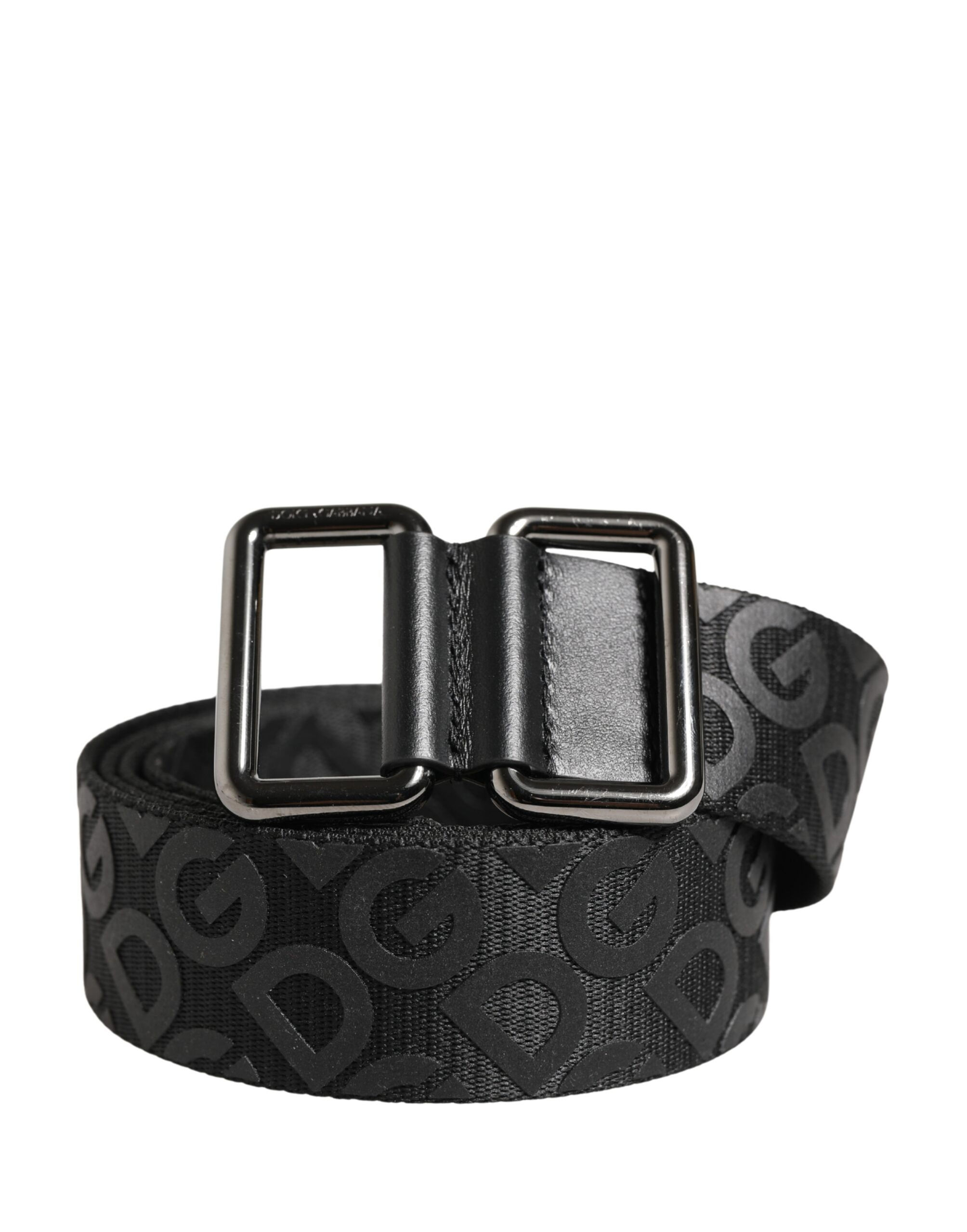 Dolce & Gabbana Black Logo Monogram Silver Metal Buckle Belt