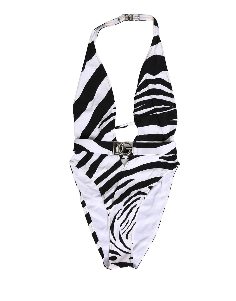 Thumbnail: Dolce & Gabbana Black White Zebra Deep V-Neck One Piece Swimwear