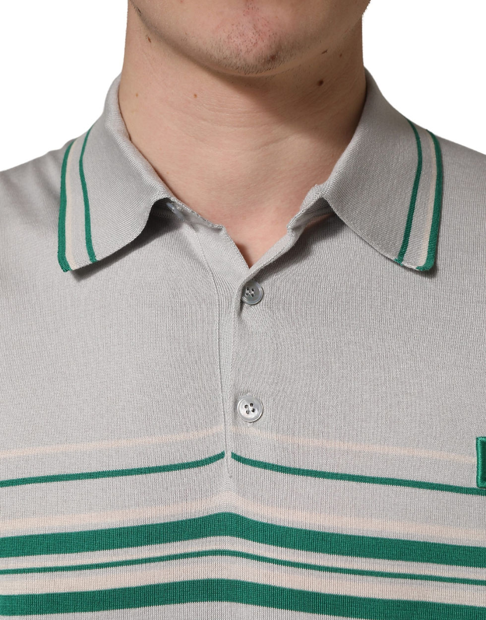 Thumbnail: Dolce & Gabbana Gray Green Striped Logo Silk Polo T-shirt