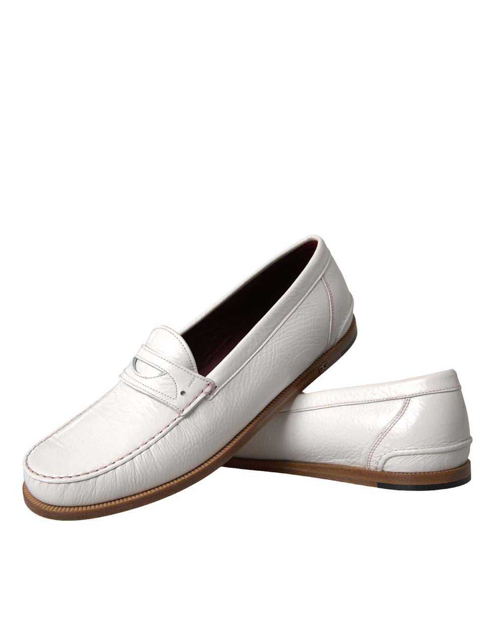Thumbnail: Dolce & Gabbana White Leather Slip On Mocassin Loafers Shoes