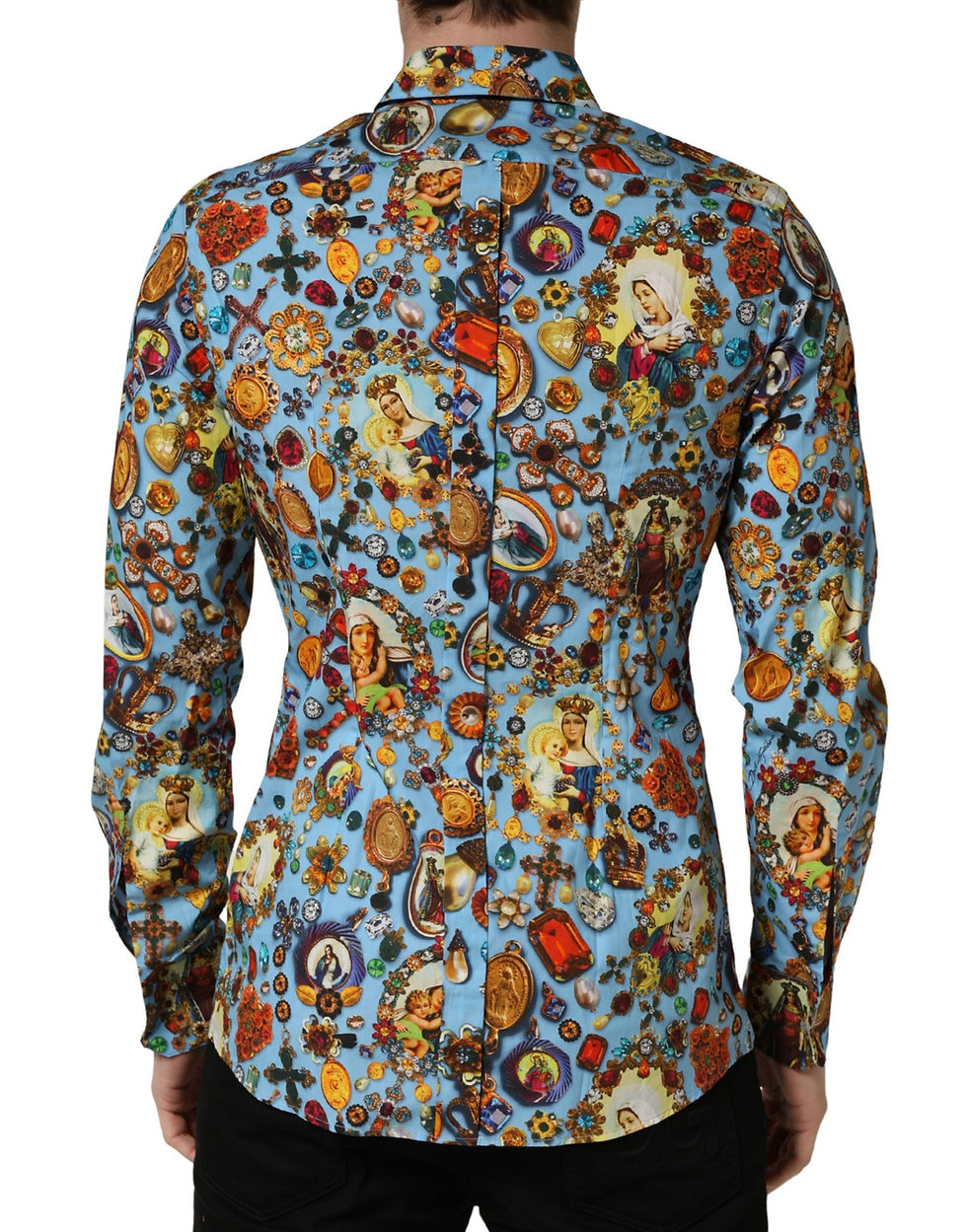 Thumbnail: Dolce & Gabbana Blue Cotton Jewel Print Button Down GOLD Shirt