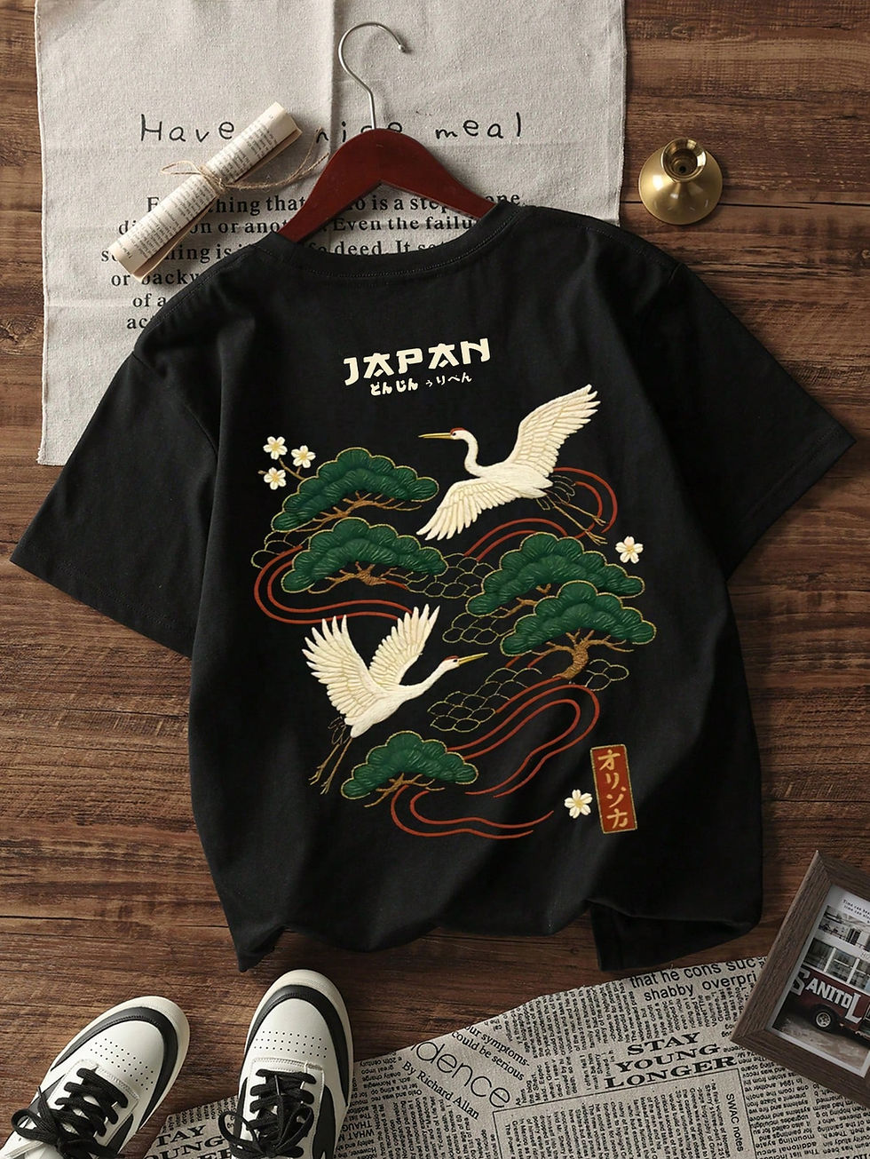 Thumbnail: Black Japanese Crane Oversized T-Shirt