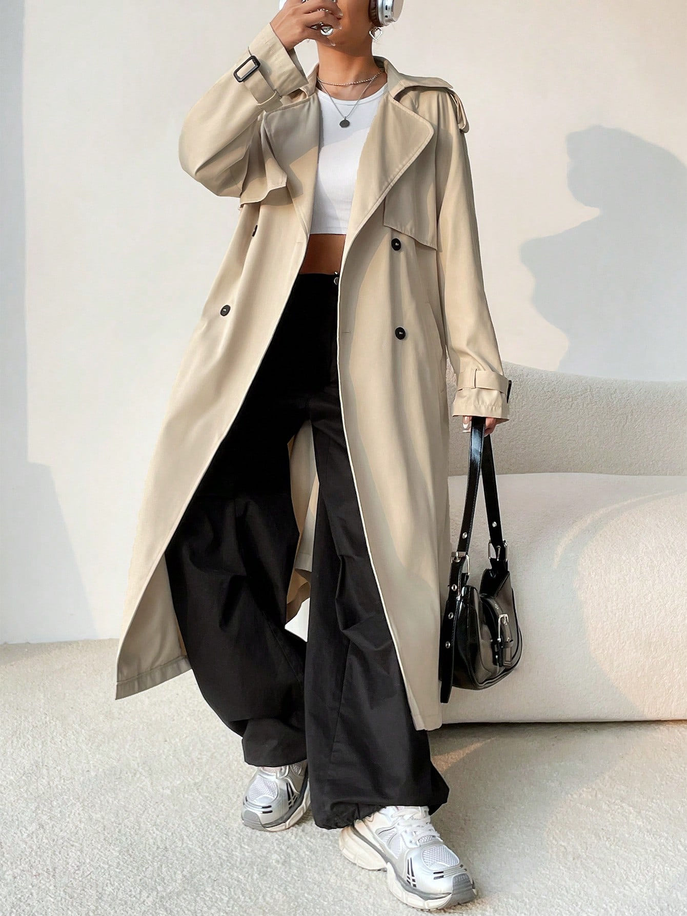 Double Breasted Belted Trench Coat