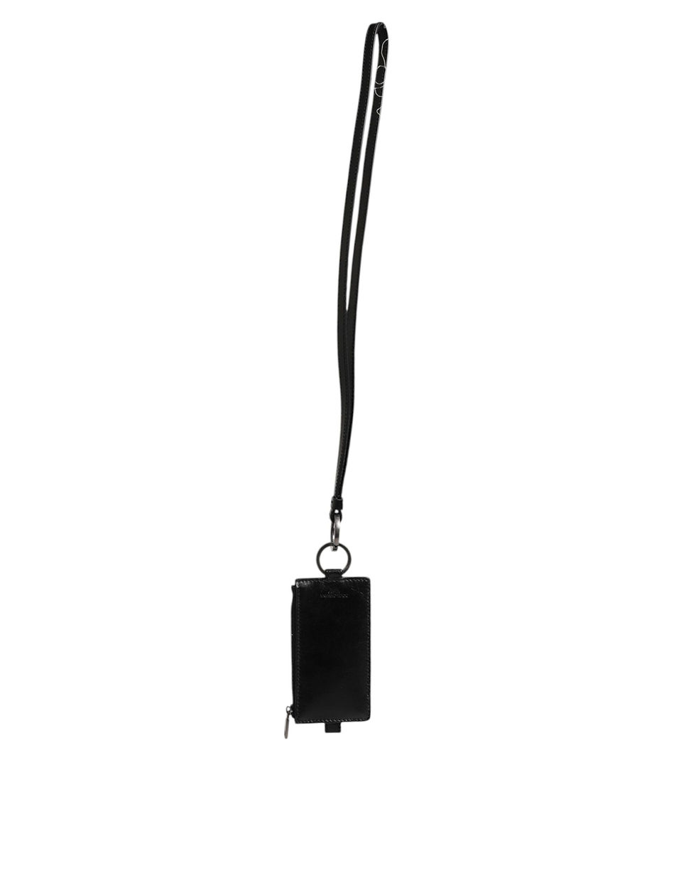 Thumbnail: Dolce & Gabbana Black Leather Logo Embossed Lanyard Card Holder Wallet