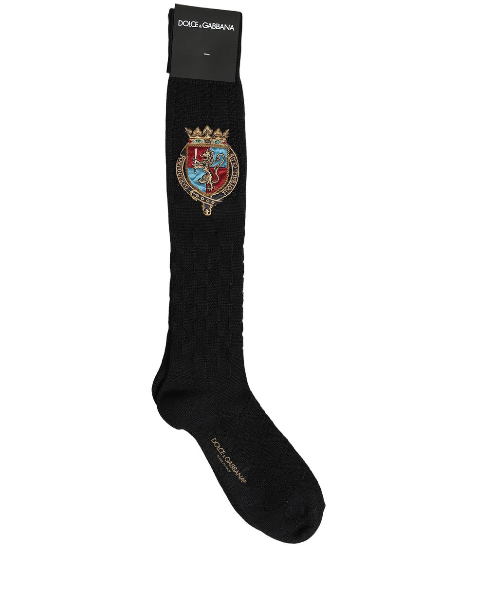 Thumbnail: Dolce & Gabbana Men Black Wool Crest Logo Knee High Accessory Socks