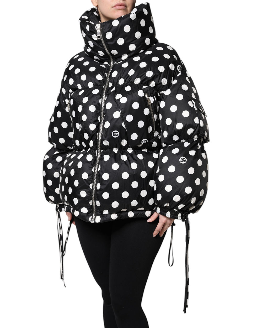 Thumbnail: Dolce & Gabbana Black White Polka Dot Full Zip Puffer Jacket