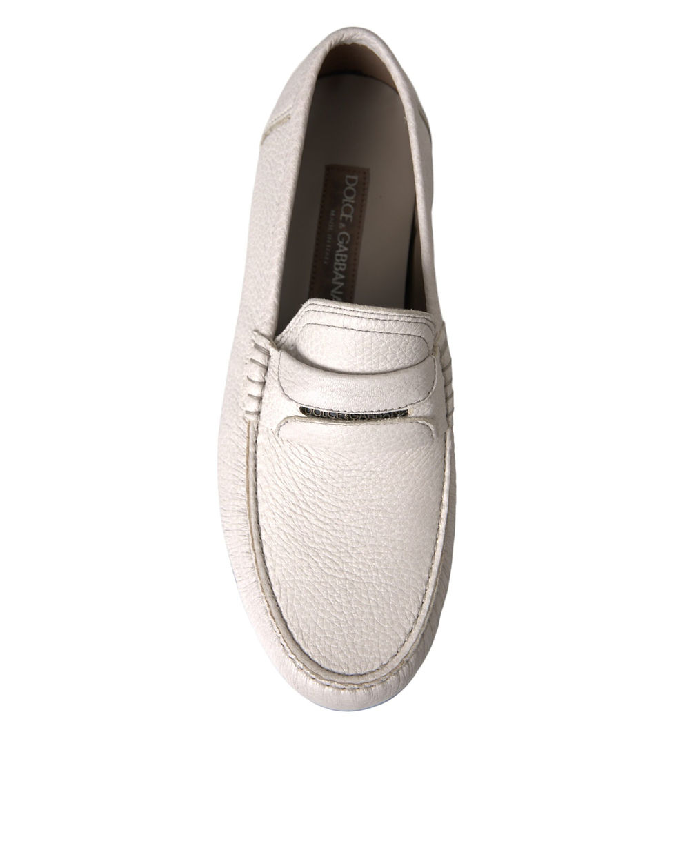 Thumbnail: Dolce & Gabbana White Gray Leather Slip Mocassin Shoes Loafer