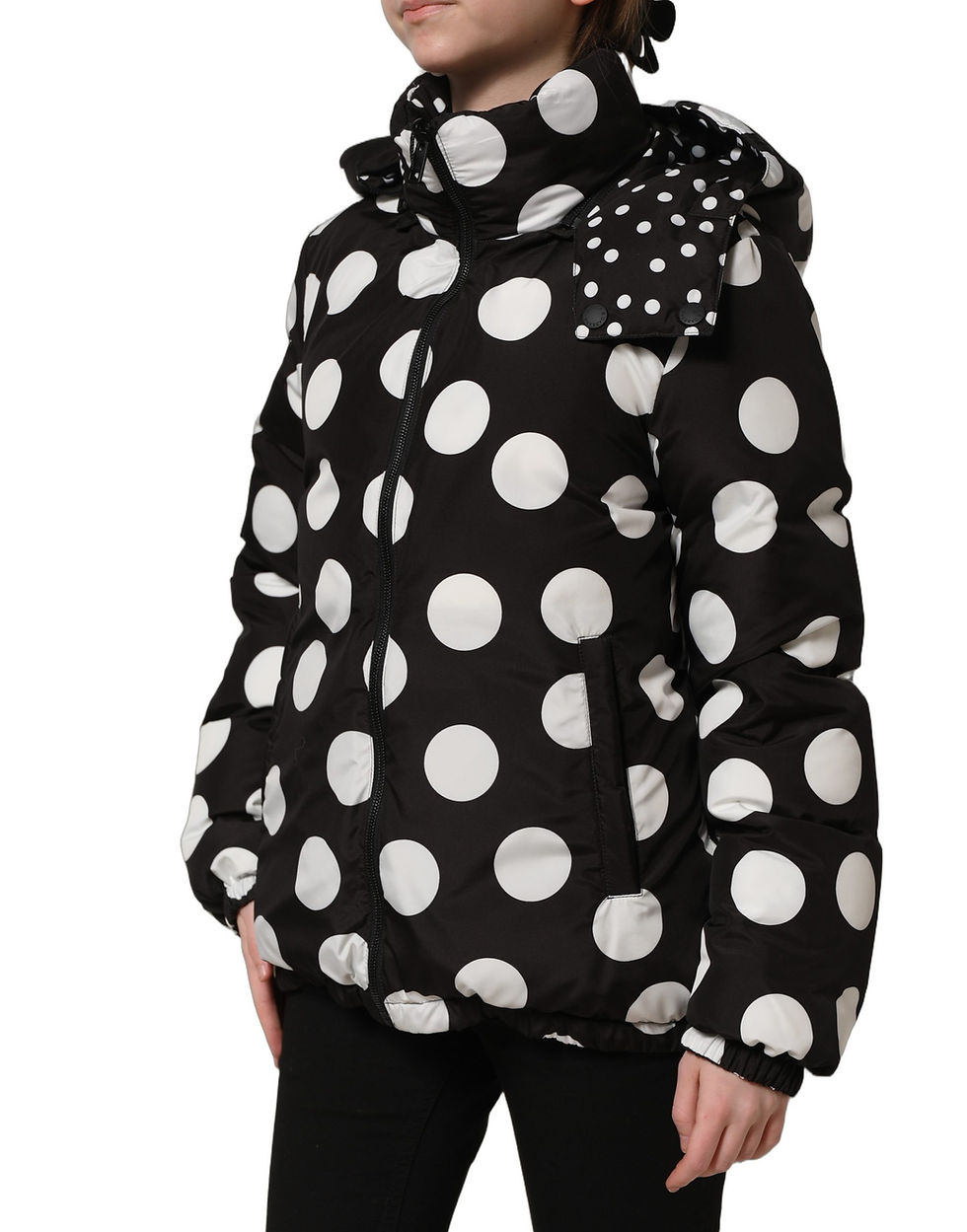 Thumbnail: Dolce & Gabbana Black White Polka Dot Hooded Blouson Jacket
