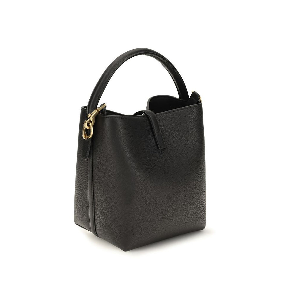 Thumbnail: Saint Laurent Black Calf Leather Bos Taurus Backet Bag