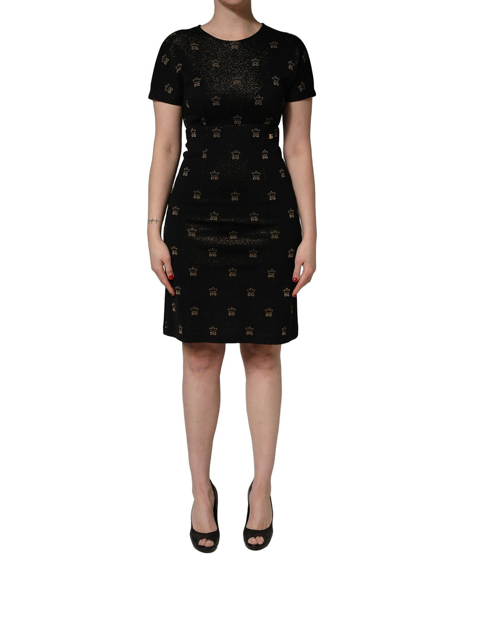 Thumbnail: Dolce & Gabbana Black DG Crown Short-Sleeve Sheath Dress