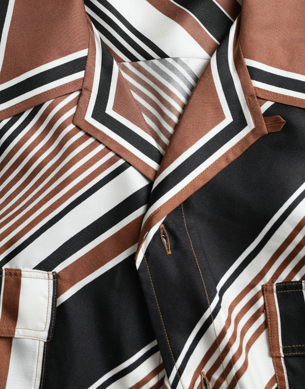 Thumbnail: Dolce & Gabbana Brown White Silk Striped Short Sleeve Shirt