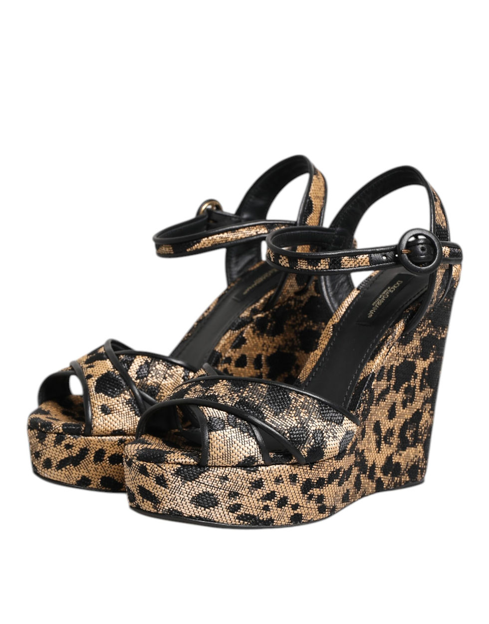 Thumbnail: Dolce & Gabbana Brown Leopard Wedges Ankle Strap Sandals Shoes