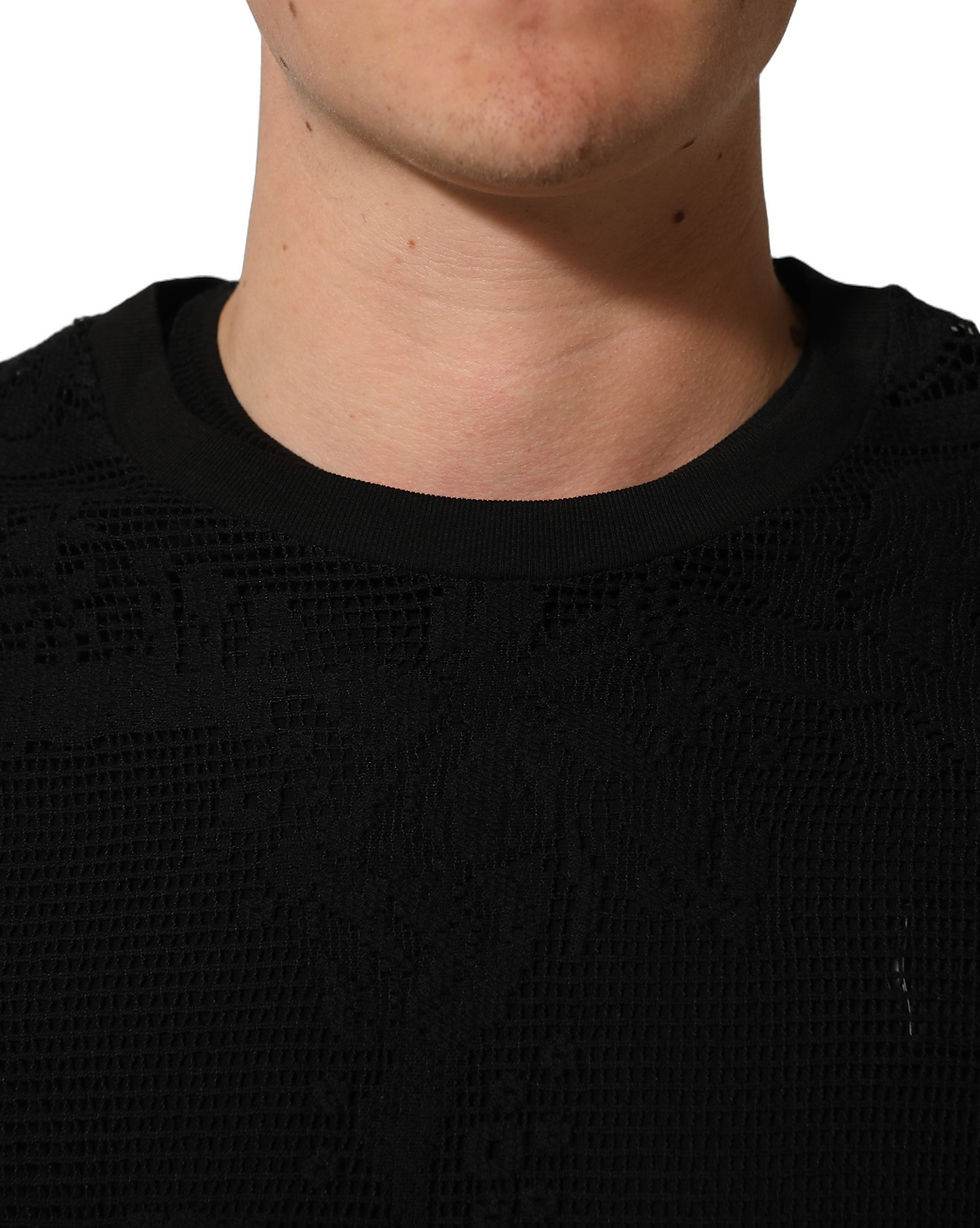 Thumbnail: Dolce & Gabbana Black Cotton Floral Lace Crew Neck T-shirt
