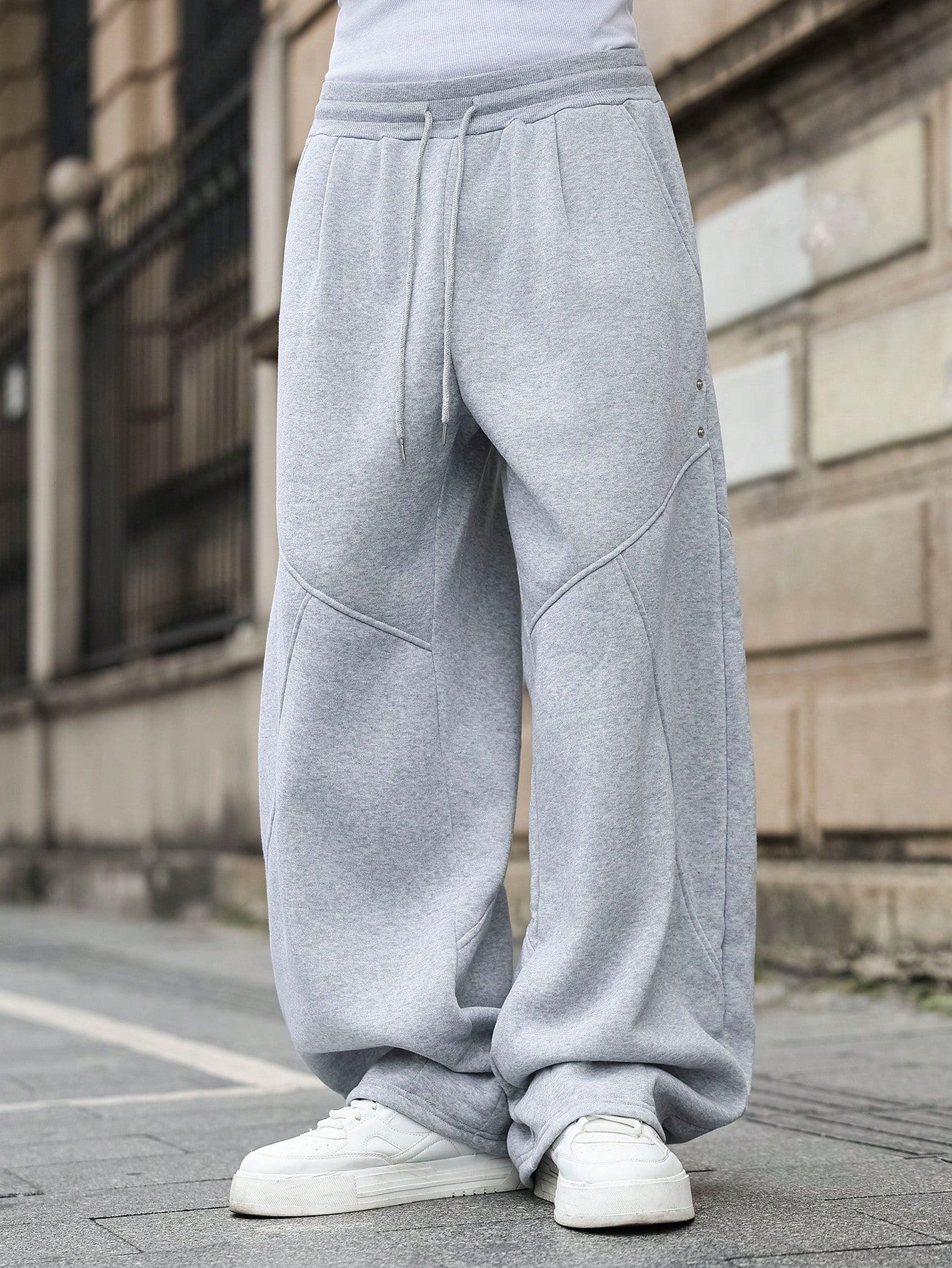 Light Grey Wide Leg Drawstring Sweatpants