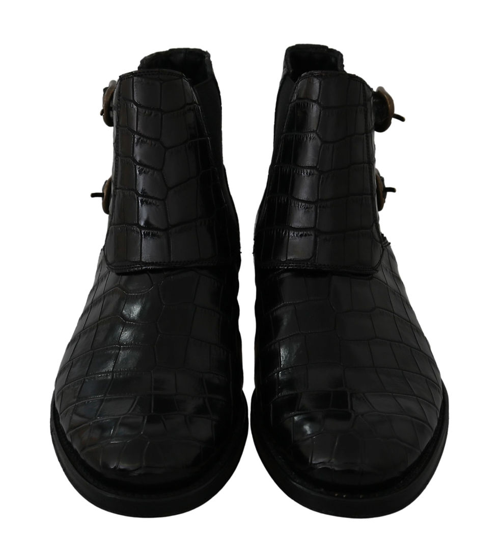 Thumbnail: Dolce & Gabbana Black Crocodile Leather Derby Boots Shoes