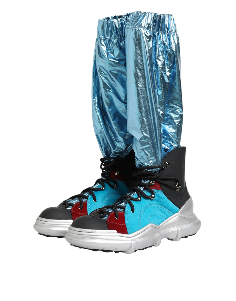 Thumbnail: Dolce & Gabbana Blue Lace Up Over The Knee Socks Men Boots Shoes