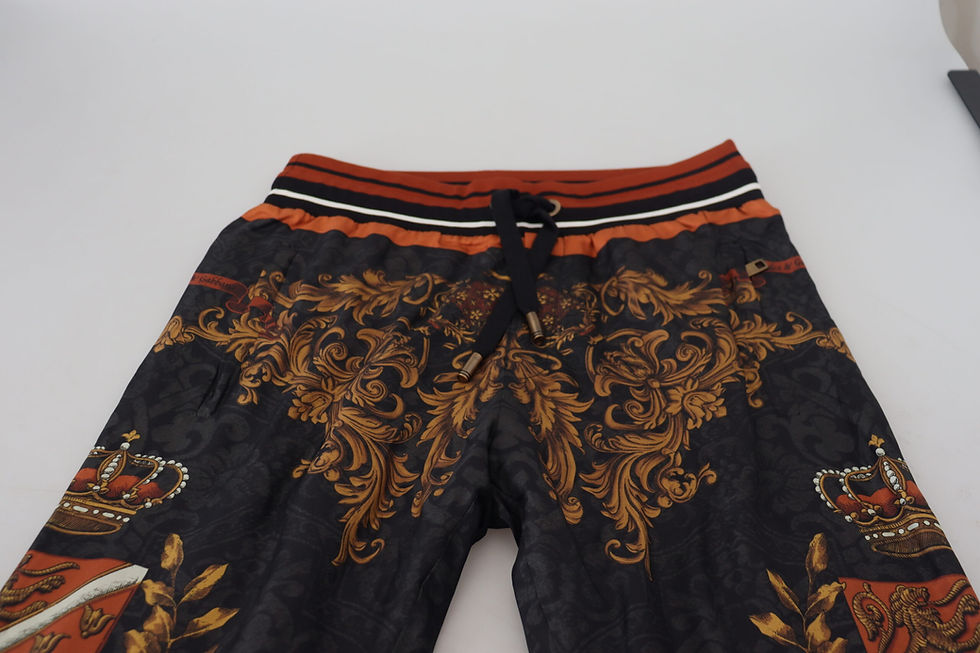 Thumbnail: Dolce & Gabbana Gray Silk Baroque Crown Trousers Sport Pants