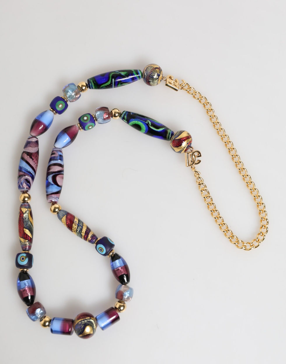 Thumbnail: Dolce & Gabbana Multicolor Murano Glass Beads Gold Brass Chain Jewelry Necklace