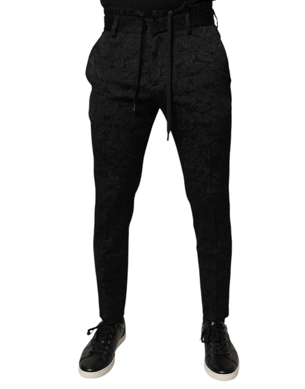 Thumbnail: Dolce & Gabbana Black Brocade Polyester Skinny Dress Pants