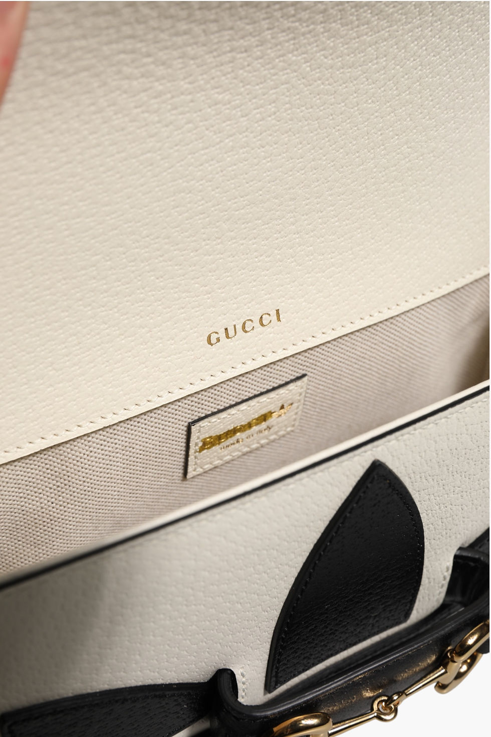 Thumbnail: Gucci x Adidas Horsebit 1955 White Black Calfskin Leather Shoulder Bag