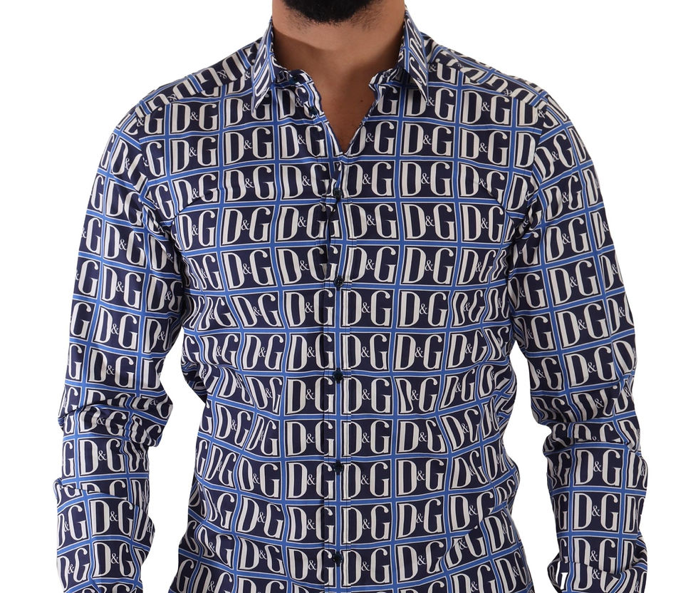 Thumbnail: Dolce & Gabbana Blue Logo Mania Slim Fit Cotton Shirt