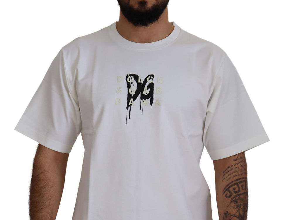 Thumbnail: Dolce & Gabbana White Logo Print Cotton Crewneck T-shirt