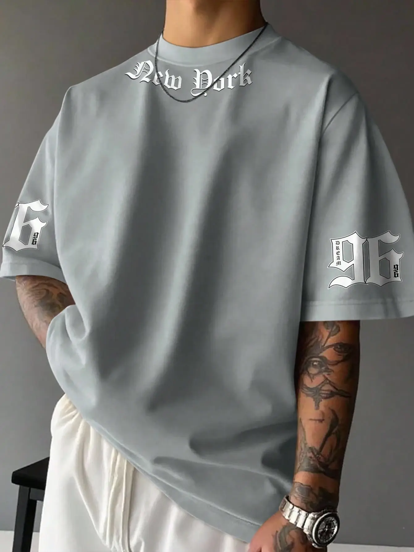Grey New York Round Neck Oversized T-Shirt