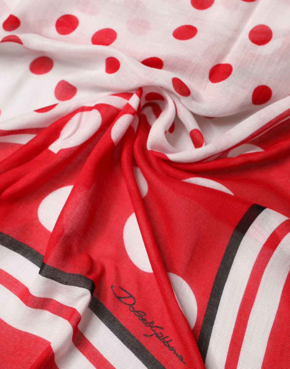 Thumbnail: Dolce & Gabbana Red Polka Dot Print Square Stole 130cm x 130cm Scarf
