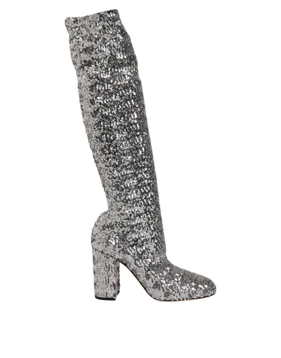 Thumbnail: Dolce & Gabbana Shoes Silver Sequins Glitter High Heel Boot Shoes
