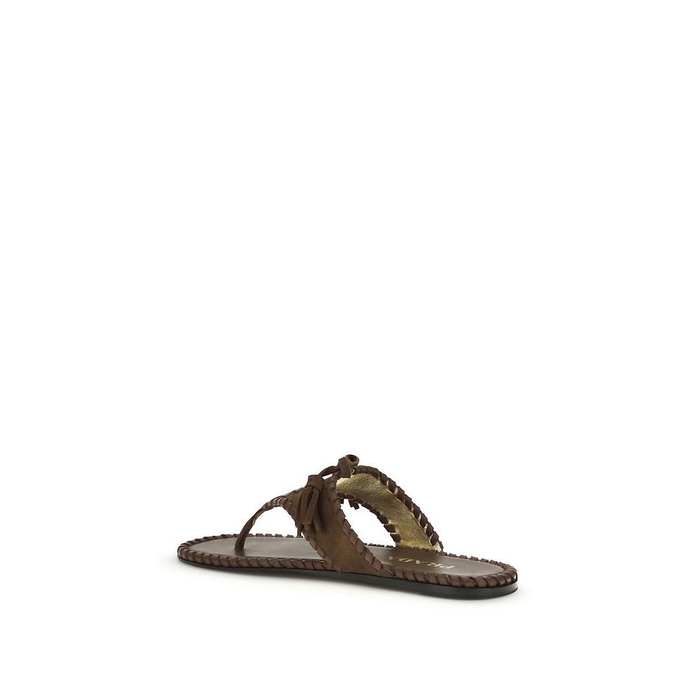 Thumbnail: Prada Brown Calf Leather Bos Taurus Flat Sandals