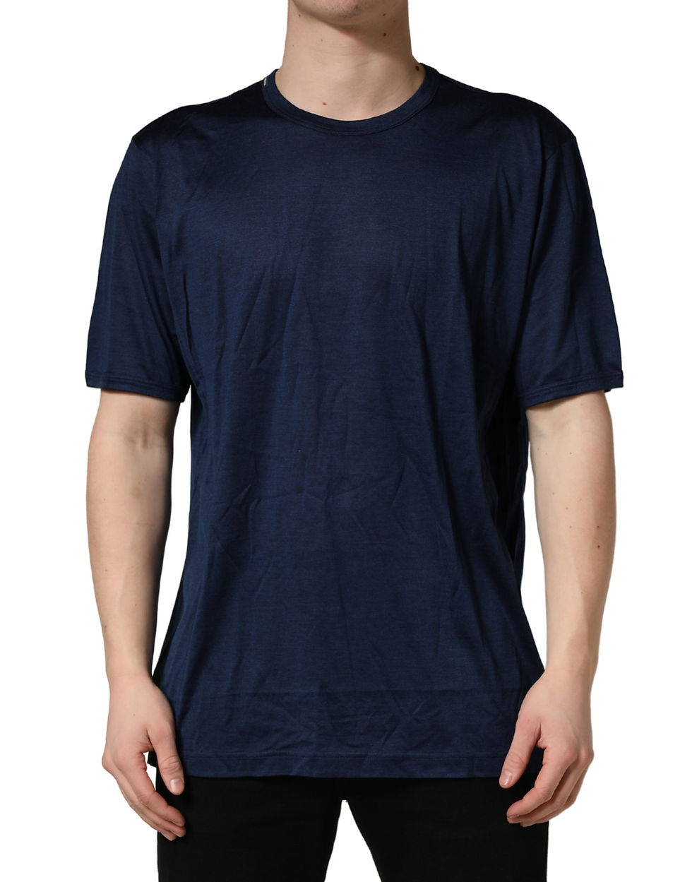 Thumbnail: Dolce & Gabbana Dark Blue Silk Short Sleeve CrewNeck T-shirt