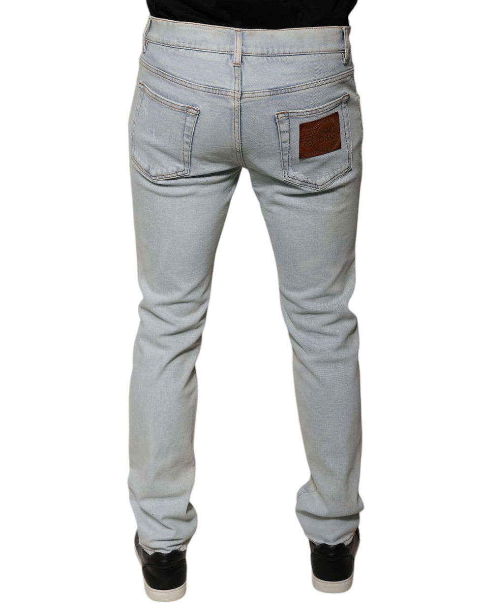 Thumbnail: Dolce & Gabbana Light Blue Cotton Blend Tattered Skinny Denim Jeans