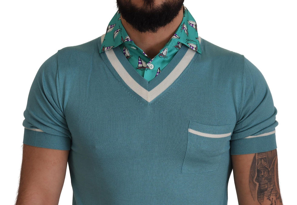 Thumbnail: Dolce & Gabbana Blue Silk Polo Top Mens V-neck  T-shirt