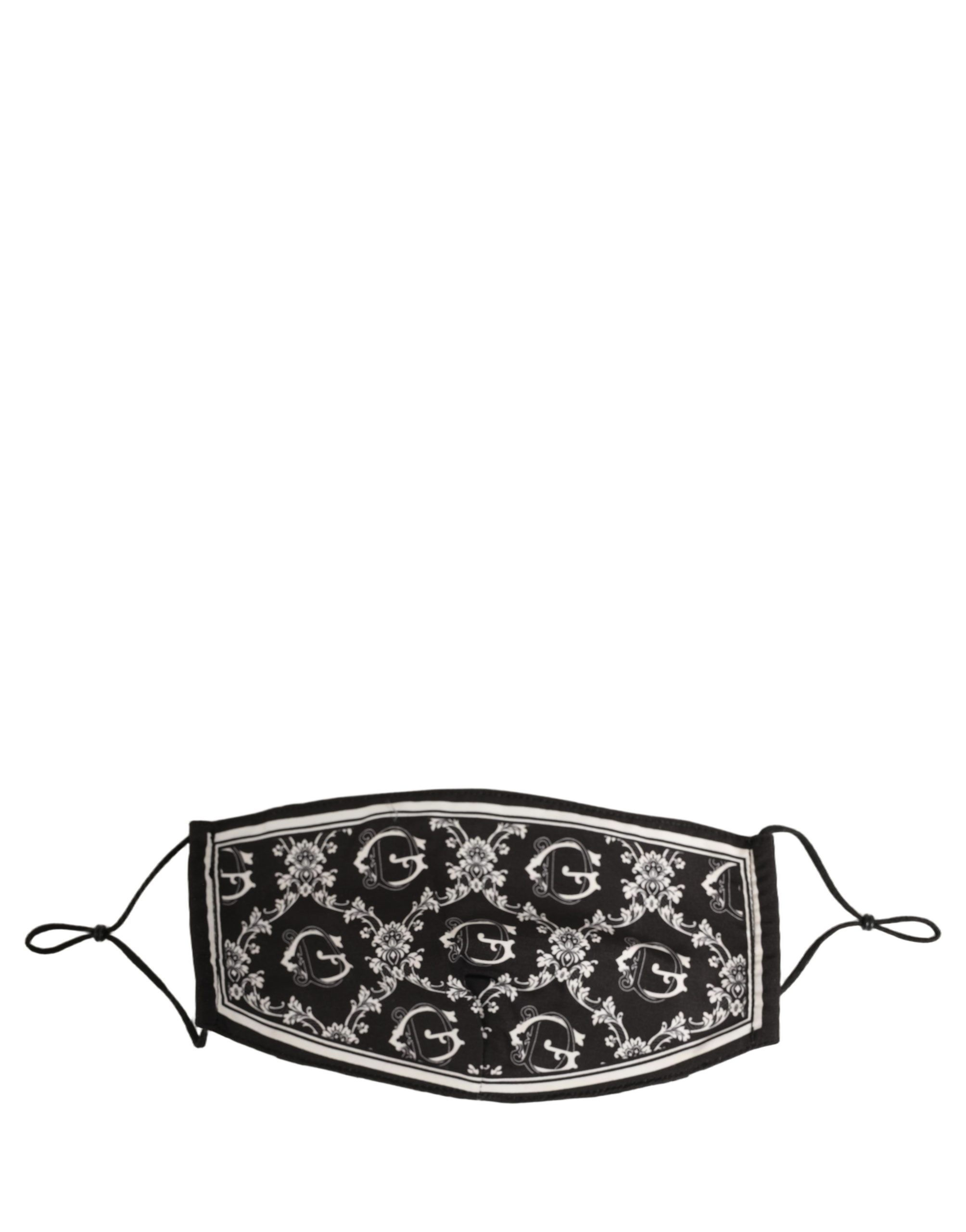 Dolce & Gabbana Black White Logo Baroque Elastic Ear Strap Face Mask