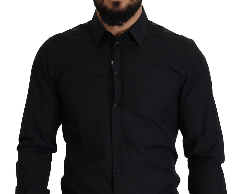 Thumbnail: Dolce & Gabbana Black Cotton GOLD Slim Fit Dress Shirt