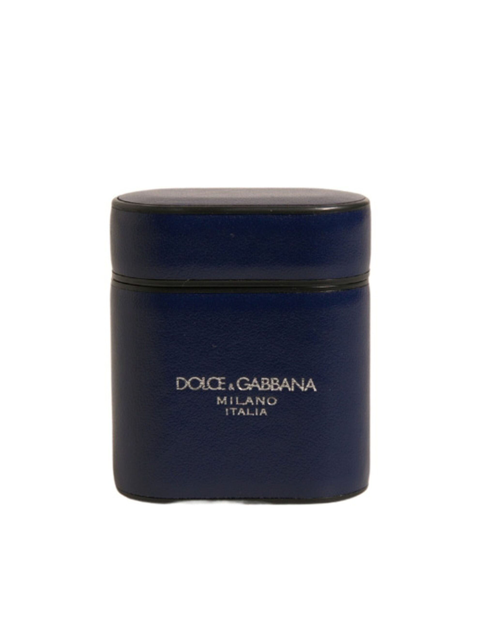 Dolce & Gabbana Blue Leather Logo Print Flip Holder Airpods Case