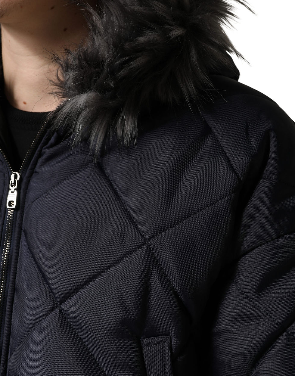 Thumbnail: Dolce & Gabbana Black Quilted Fur Shearling Hooded  Jacket