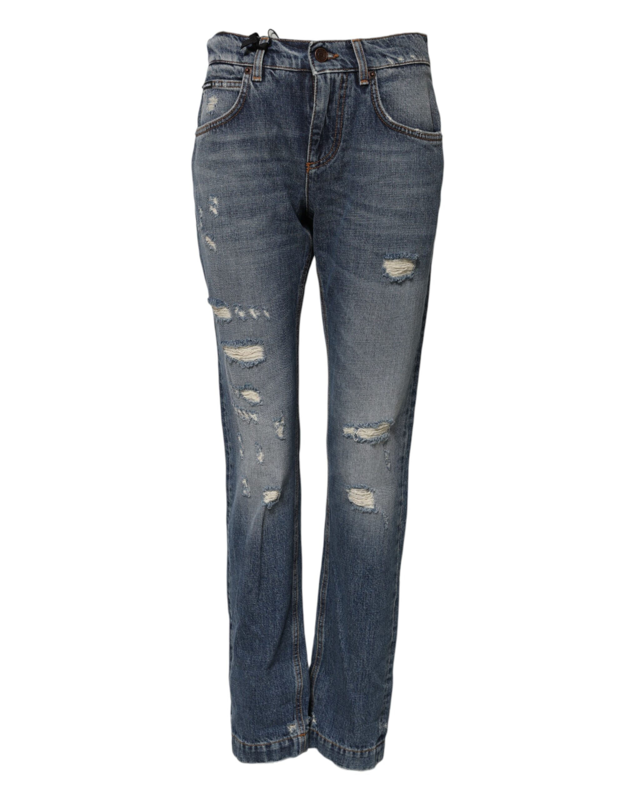 Dolce & Gabbana Blue Cotton Boyfriend Tattered Denim Jeans