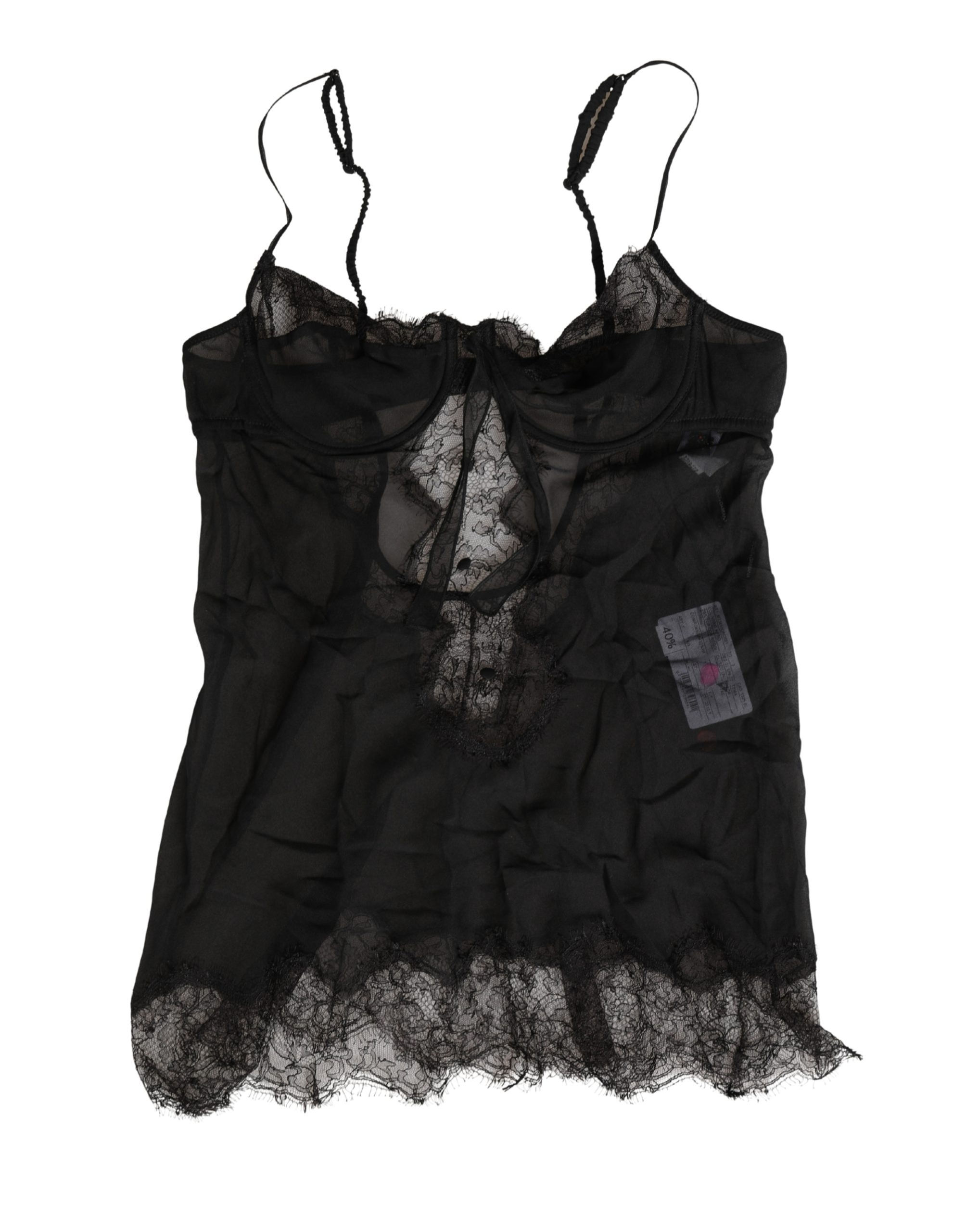 Dolce & Gabbana Black Silk Lace Lingerie Chemise Top Underwear