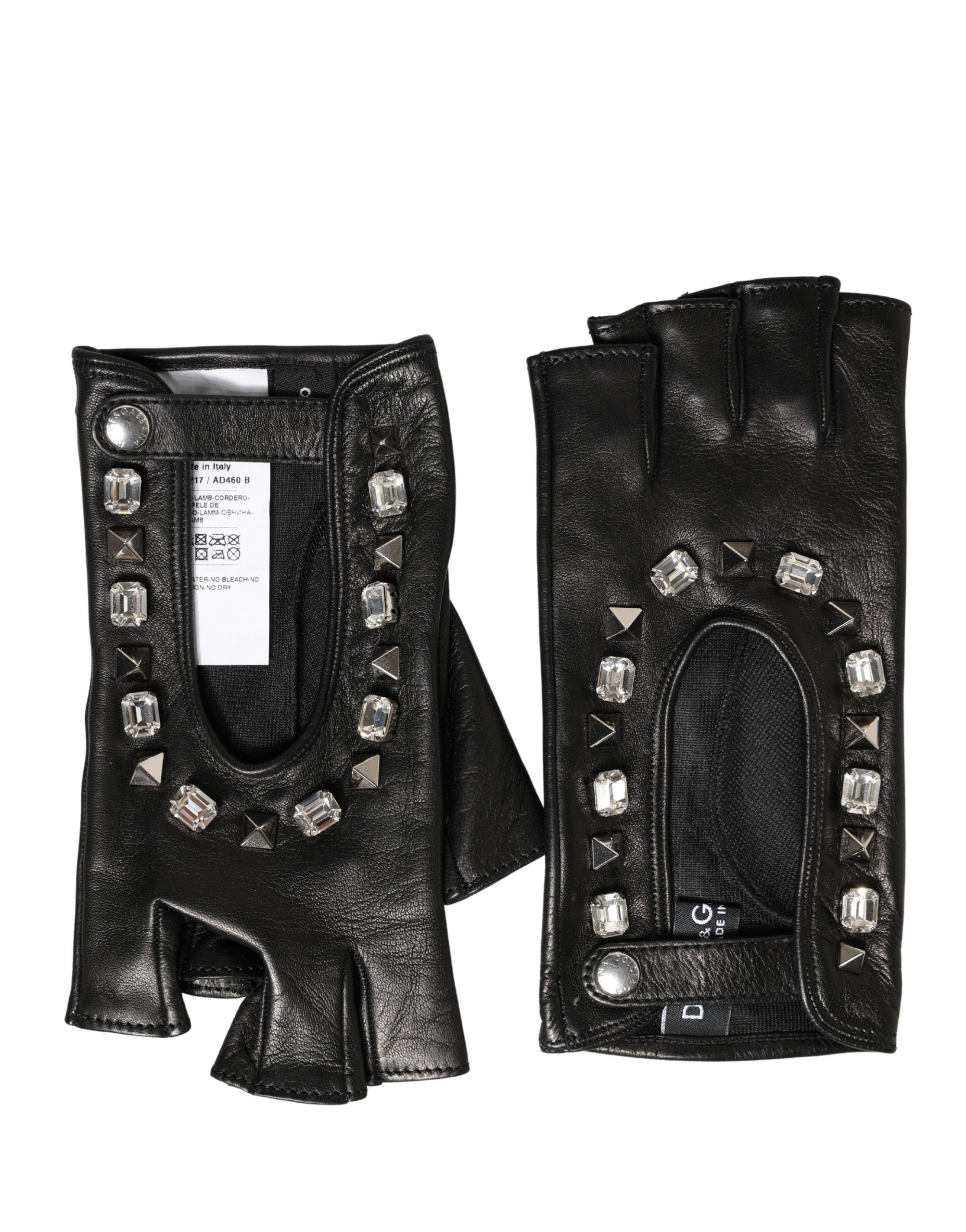 Dolce & Gabbana Women Black Embellished Wrist Length Mitten Gloves