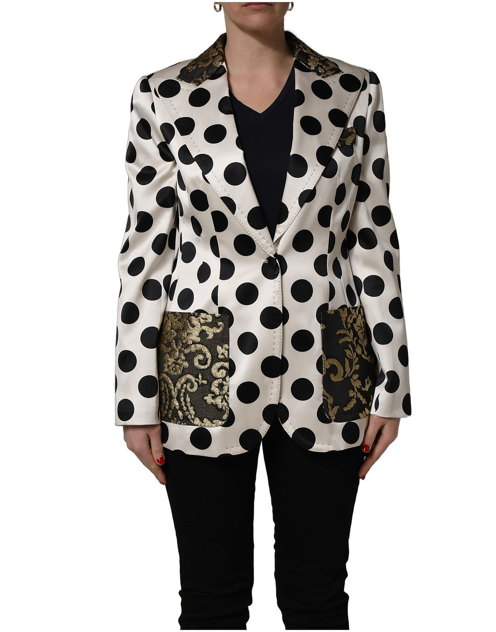 Thumbnail: Dolce & Gabbana White Brocade Polka-Dot Print Blazer Jacket