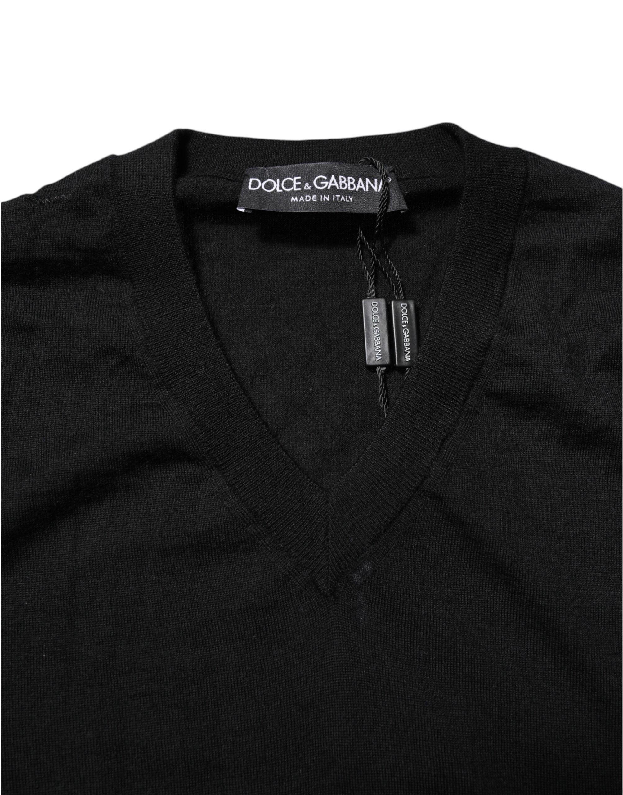 Dolce & Gabbana Dark Gray Embroidered Logo Pullover Sweater