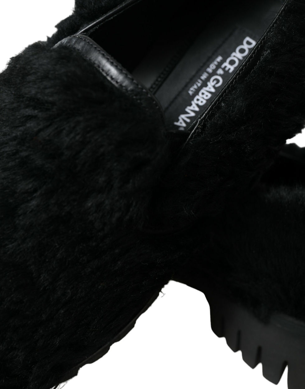 Thumbnail: Dolce & Gabbana Black Fur Leather Slippers Dress Shoes