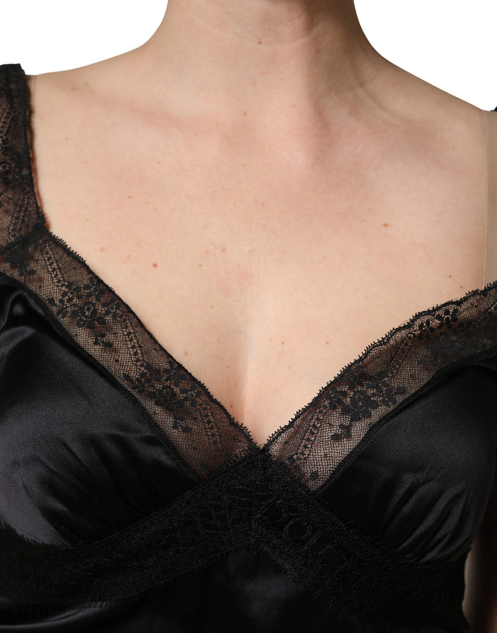 Thumbnail: Dolce & Gabbana Black Silk Lace Trim Camisole V-neckline Tank Top