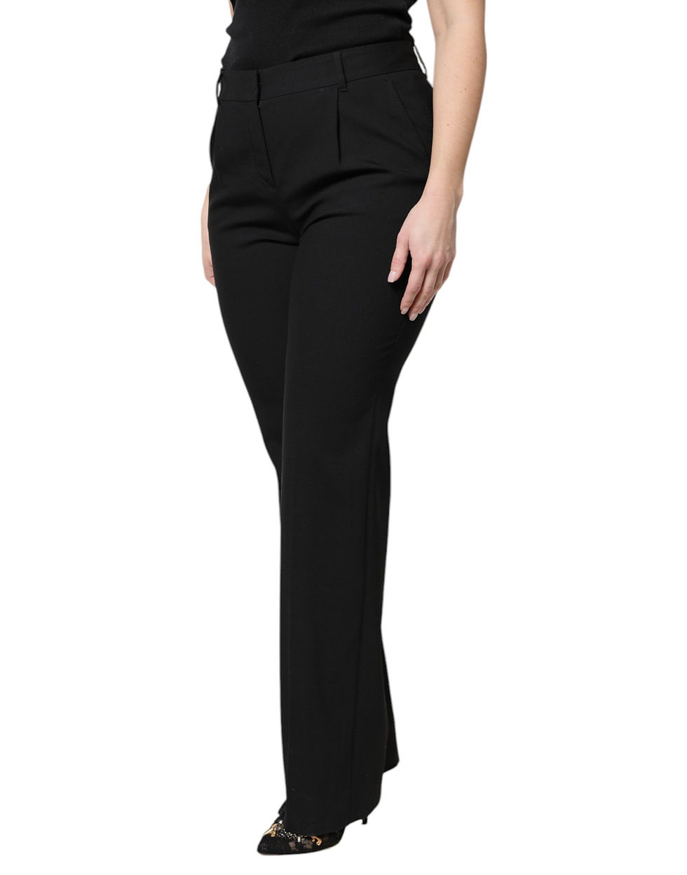 Thumbnail: Dolce & Gabbana Black Wool High Waist Boot Cut Dress Pants