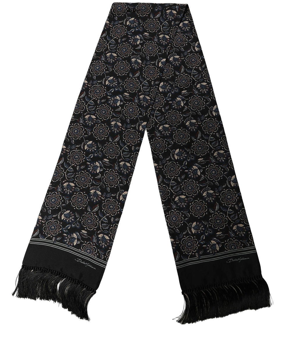 Thumbnail: Dolce & Gabbana Black Silk Floral Paisley Fringed Shawl Scarf