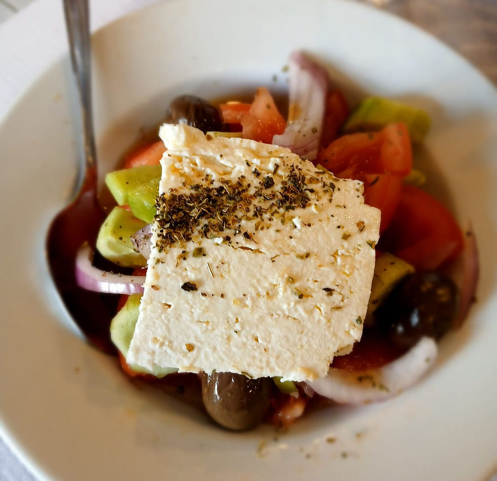 A traditional Greek Salad with feta galore!
